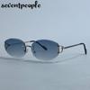 Small Frame Oval Frameless Sunglasses Women  Luxury Brand Vintage Metal Punk Sun Glasses For Ladies Trendy Outdoor Shades