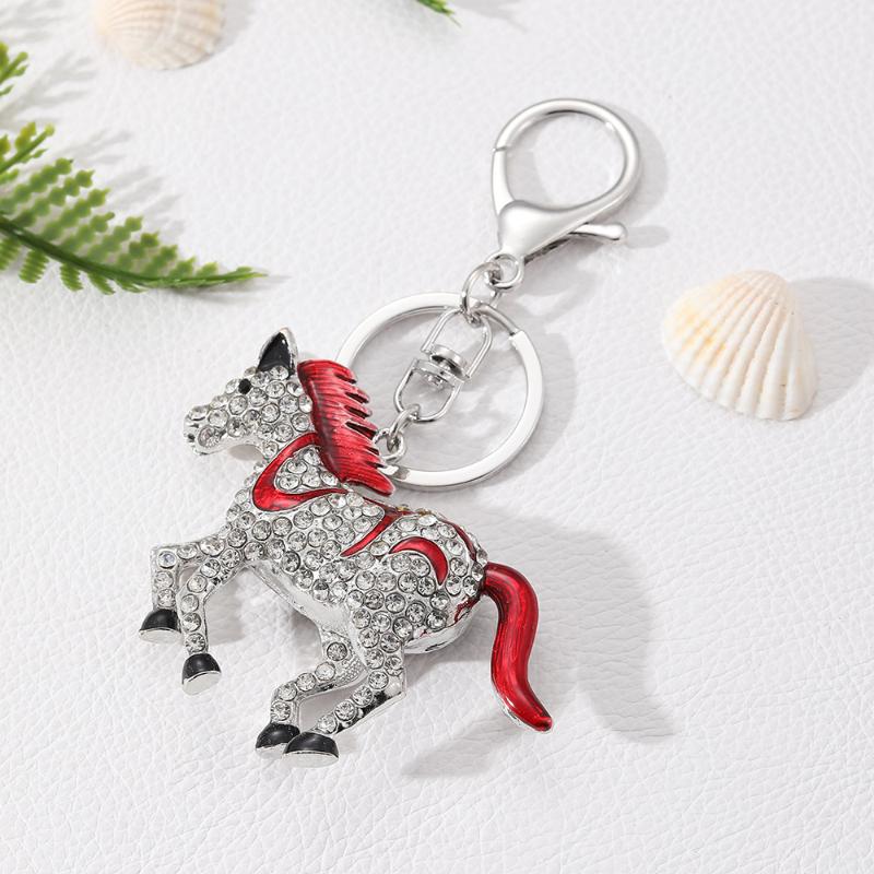 Rhinestone Horse Keychain Stylish Animal Pendant Decorative Key Ring For Women Bag Charm Hanging Lucky Gift