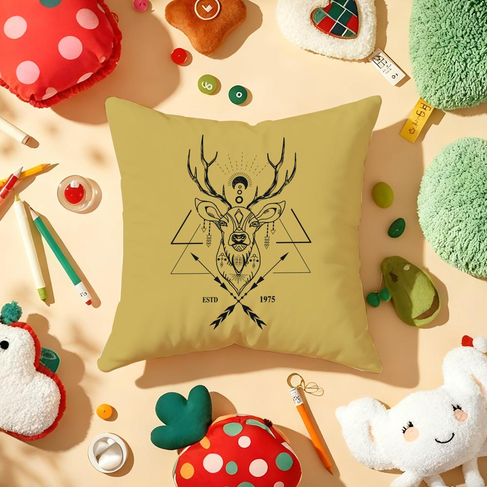 Modern Nordic Style Deer Head Cushion Cover Plush Fabric Soft DoubleSided Printed Sofa Warm Winter Home Gift Pillow Cover