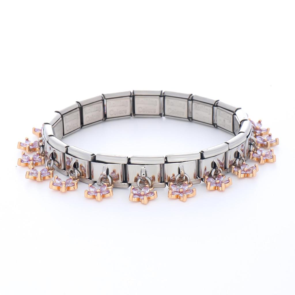 Five-Petal Flower Grass Pendant, Italian Charm, Stainless Steel Bracelet Jewelry