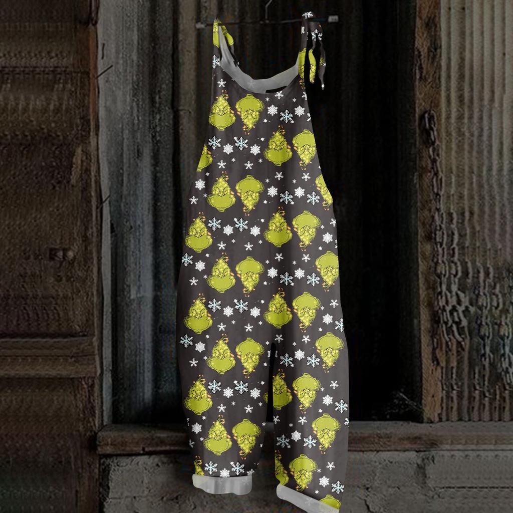Women's Casual Loose Jumpsuit Christmas Print Wide Leg Jumpsuit Sleeveless With Pockets