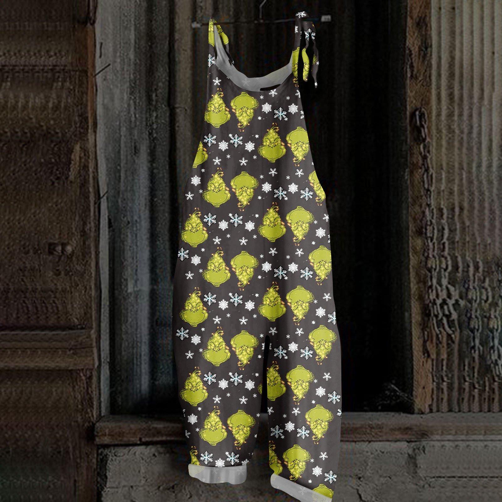 

Женский повседневный свободный комбинезон с рождественским принтом, комбинезон с широкими штанинами, без рукавов, с карманами XXL