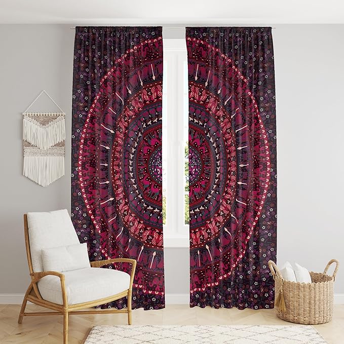 Bless International Beautiful Indian Bohemian Psychedelic Hippie Tree of Life Window Curtain Panels for Bedroom, Living(Queen & King)