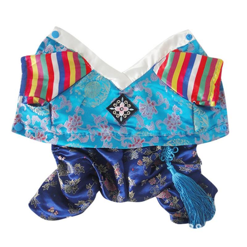 Korean Traditional Hanbok Pet Outfit With Embroidery Silk Dress Pants Dogs Cats Small Pets