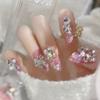 Pink Pointed Head False Nail with Rhinestone Chip-Proof Smudge-Proof Fake Nails for Daily and Parties Wearing