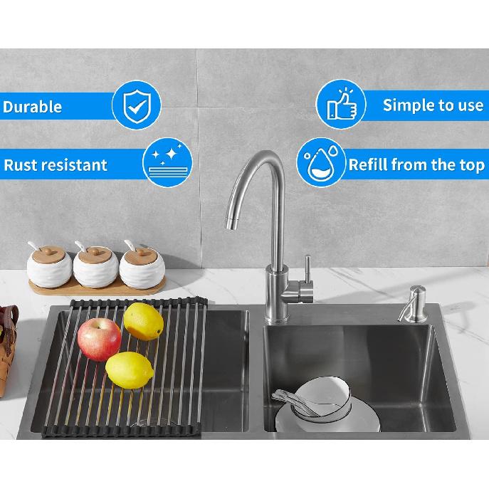 Built in Soap Dispenser for Kitchen Sink, Brushed Nickel Stainless Steel Countertop Pump Head (Plastic Built-in), Dish Soap Hand Lotion Dispenser