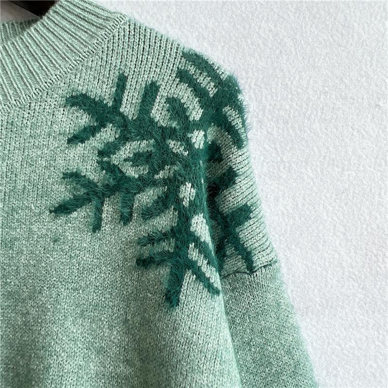 Autumn and Winter Round Neck Long Sleeved Christmas Sweater New Year Snowflake Deer Jacquard Knitted Pullover 3572