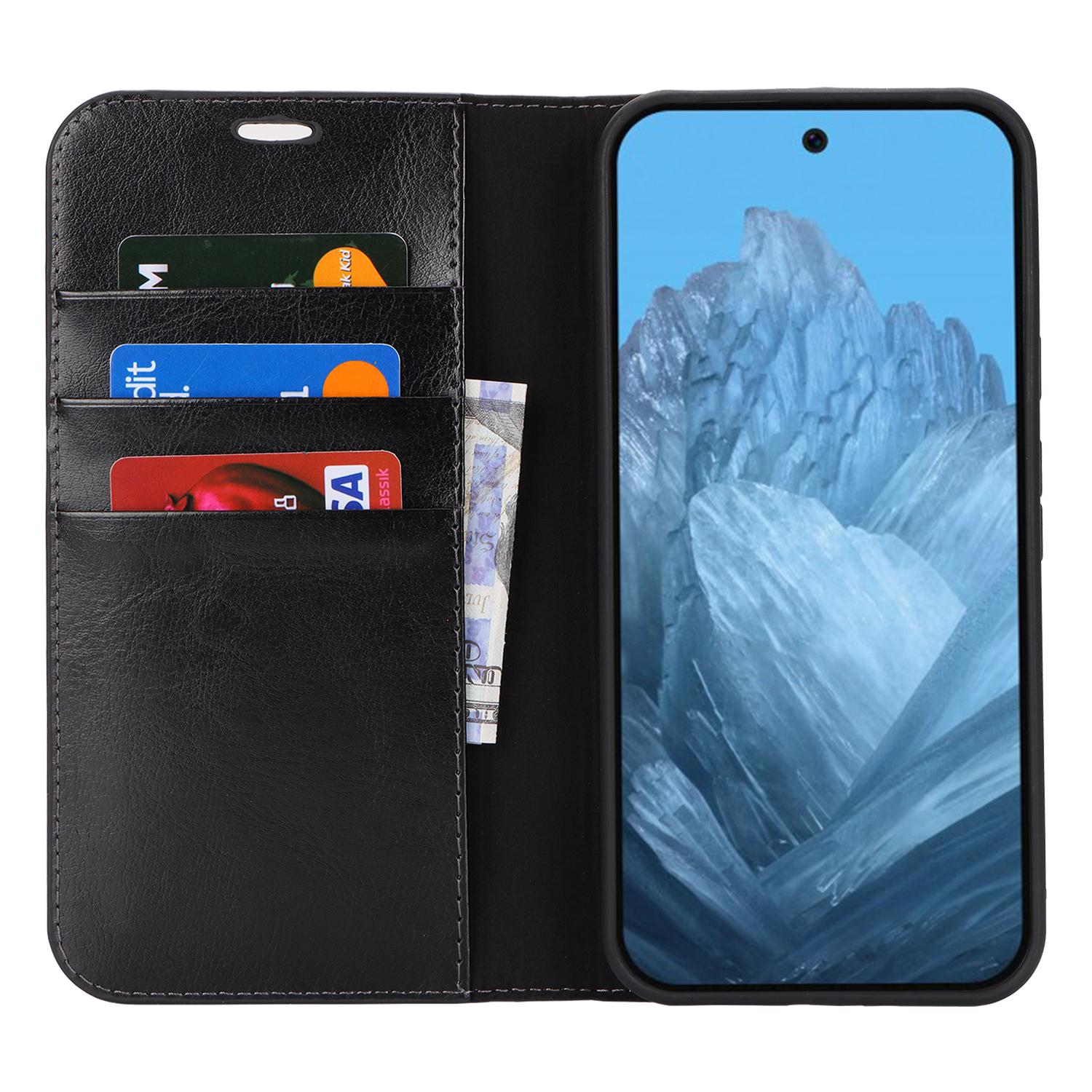 

For Google Pixel 9 Pro XL Case Crazy Horse Texture Split Leather Wallet Phone Cover Black