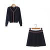 European and American style new women's fashionable -style long-sleeve knit cardigan pleated skirt set