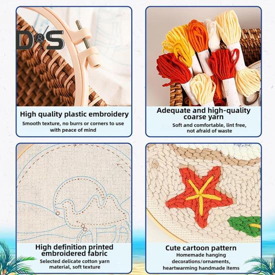 Set de ace de perforare pentru începători Set de ace de perforare cu foarfecă cu cerc Kit de început de broderie cu ac de perforare pentru adulți și copii