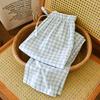 2026 New Women's Sleepwear 100% Cotton Gauze Lace Checkered Pants Japanese Minimalist Home Pants Bottoms Womens Sleepwear