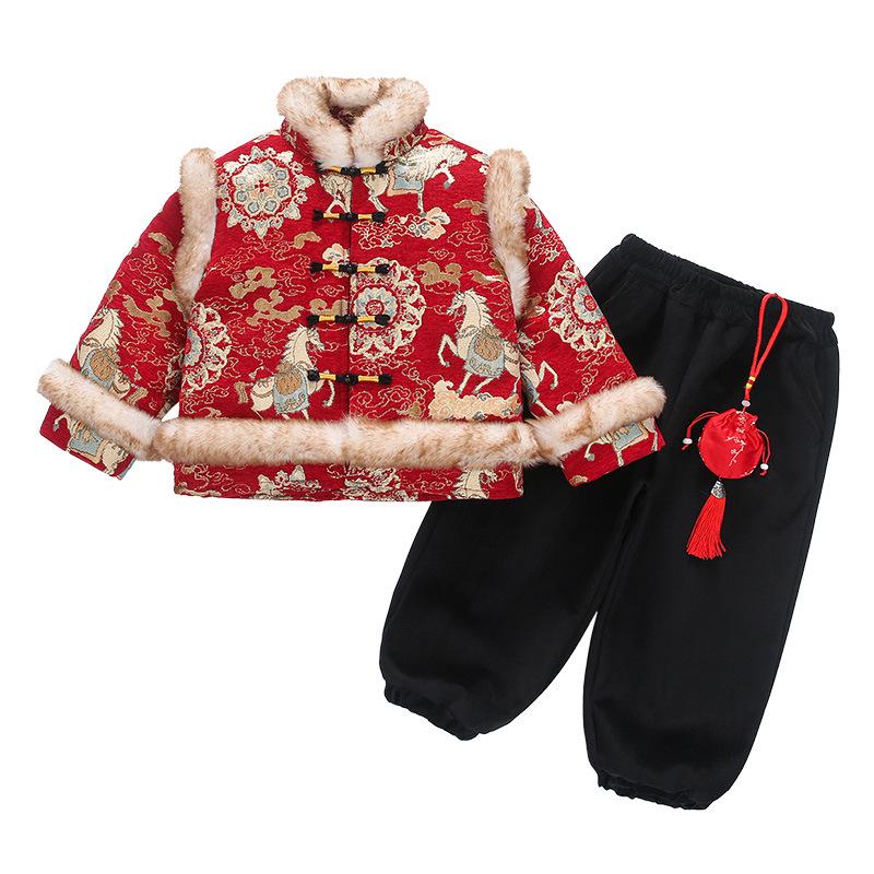 Girls' Winter 2025 New Year's Outfit with Fur Trim - Festive Baby Girl Clothing Set