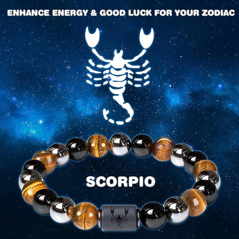 Twelve Constellations Bracelet: Hematite & Tiger Eye Beaded Men's Bracelet