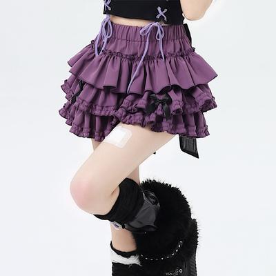 Dámská mini sukně s kraťasy Y2K Punk Gothic styl Kawaii dortová sukně volán elastický pas módní oblečení streetwear