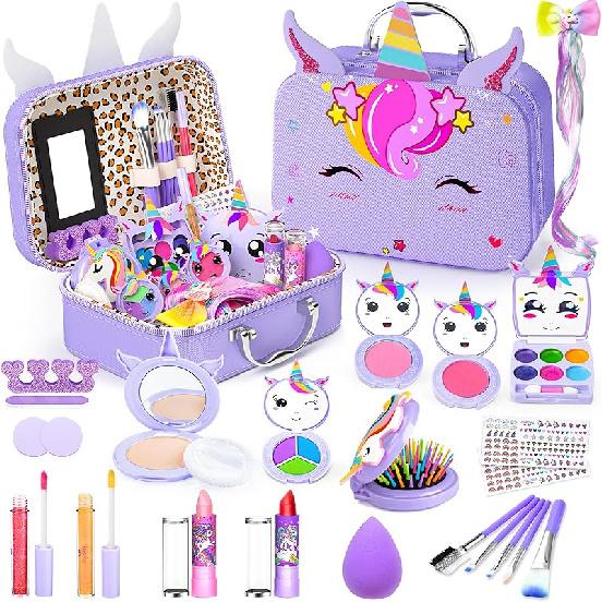 Kids Makeup Kit for Girls, Little Girls Pretend Make Up, Princess Play Makeup Set with Mirror, Toddler Toys Real Washable Cosmetic Set & Nail Kit