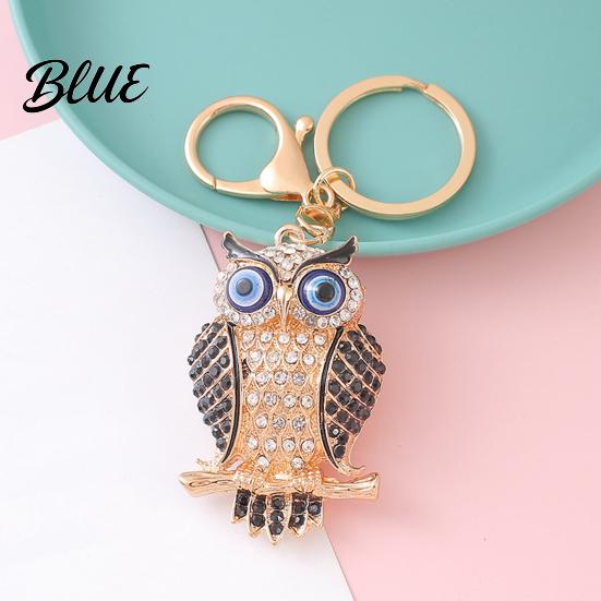Decorative Owl Keychain Pendant 3D Cartoon Design Sparkling Rhinestones Inlaid