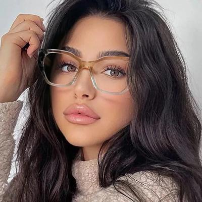 Nuevas gafas de montura lisa de ojo de gato para mujer, montura de gafas de PC a la moda, gafas planas de lujo, gafas ópticas antiluz azul