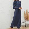 Damen 3-teiliger bescheidener Burkini Badeanzug in Marineblau mit Hijab, durchgehend langärmeliges Badekleid & Hose mit hohem Bund