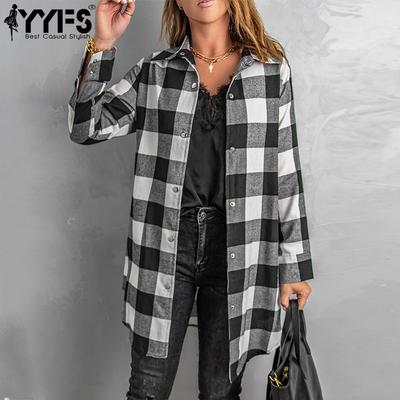 Damenmode Casual Plaid Print Herbst Winter Langarm POLO Neck Jacken & Mäntel