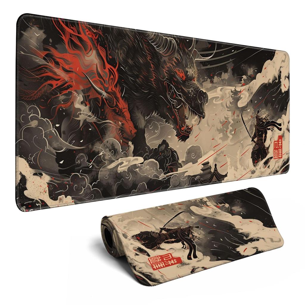 Vintage Japanese Skull Floral Large Mouse Pad Stitched Anti Slip Rubber Base Mat For Gaming Desk Office Pc Keyboard Desktop