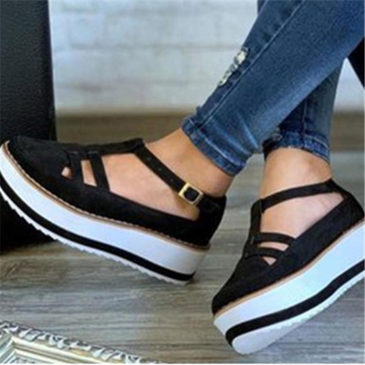 Sıcak Satış oyuk Kadın Sandalet Tokalı Askılı Süet Yazlık Ayakkabılar Chaussures Femme Düz Platform Sandalyalar Ayakkabı Moda