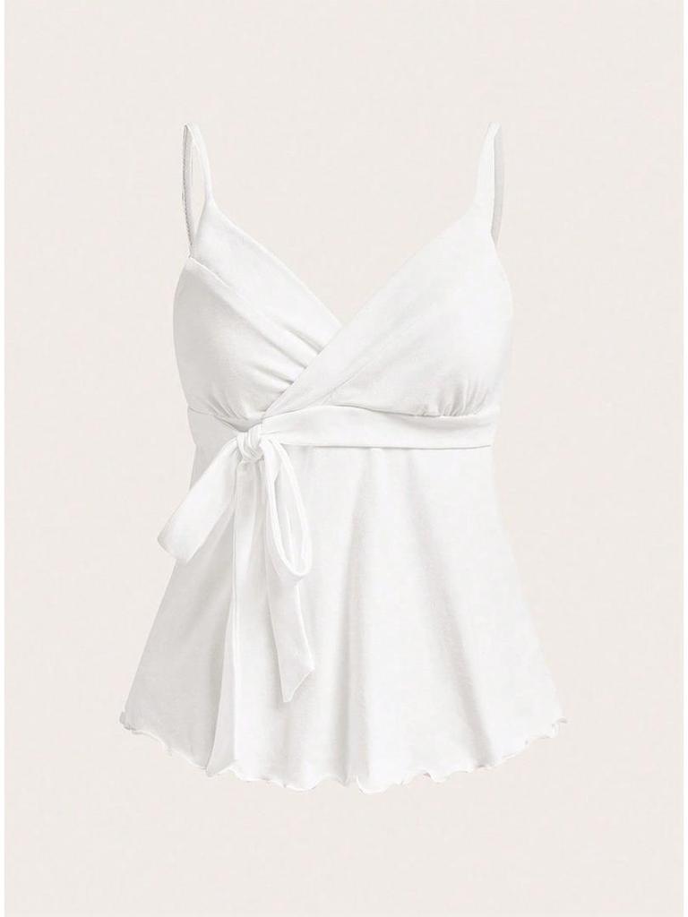 2026 V-Neck Waist-Cinching Ruffled Camisole for Women - European/American Style, Slimming Sleeveless Top