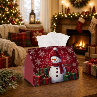 1pc Cheerful Holiday Tissue Box - Multi-Functional Christmas Napkin Dispenser, Made of Durable Polyester, Decorated with Snowman Present Box Star, Sui