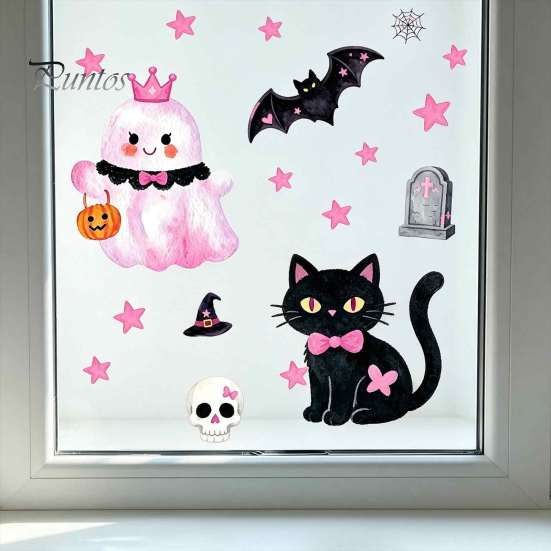 Removable Holiday Decor 2 Sheets Halloween Cartoon Ghost Window Cling, Spooky Decorative Reusable Cling Glass Sticker, Waterproof Static Decal