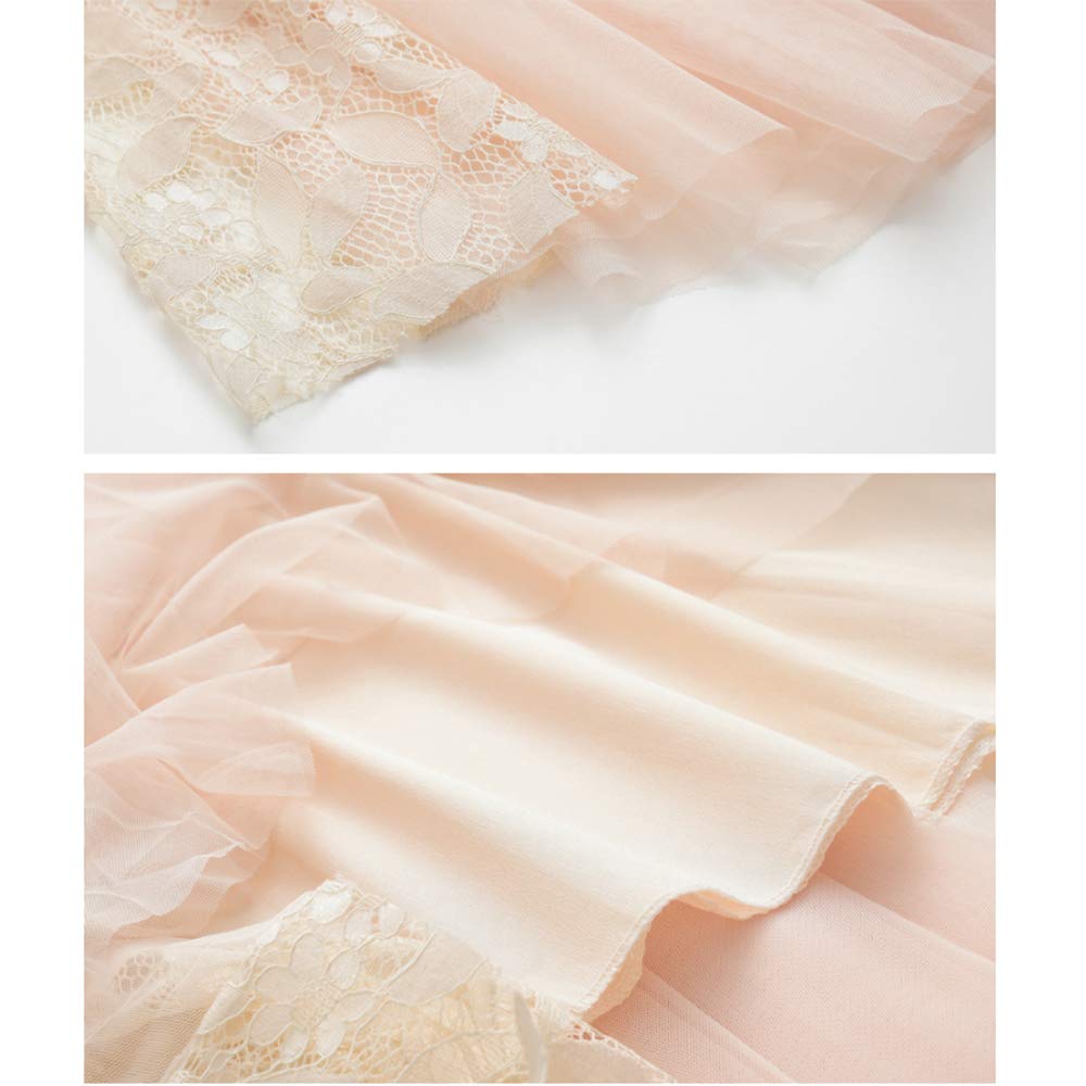 Gebacades Elastic Lace Pleated Tulle Maxi Beige Women's High-Waisted Tie-Down Skirt,