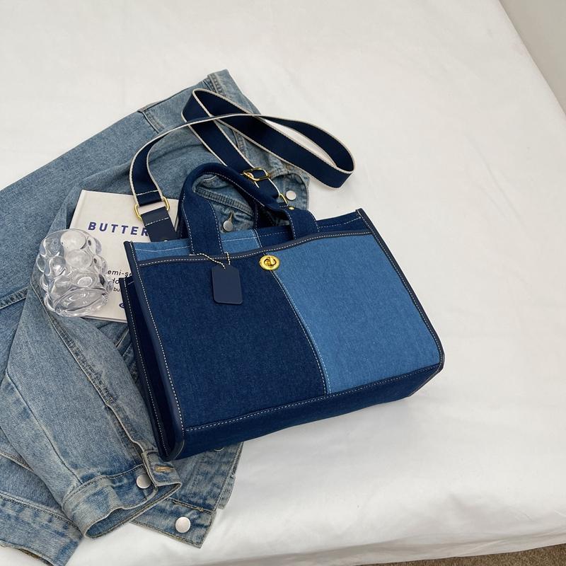 Джинсовая сумка Женская большая сумка с цветными блоками Большая вместительная сумка — фото 9