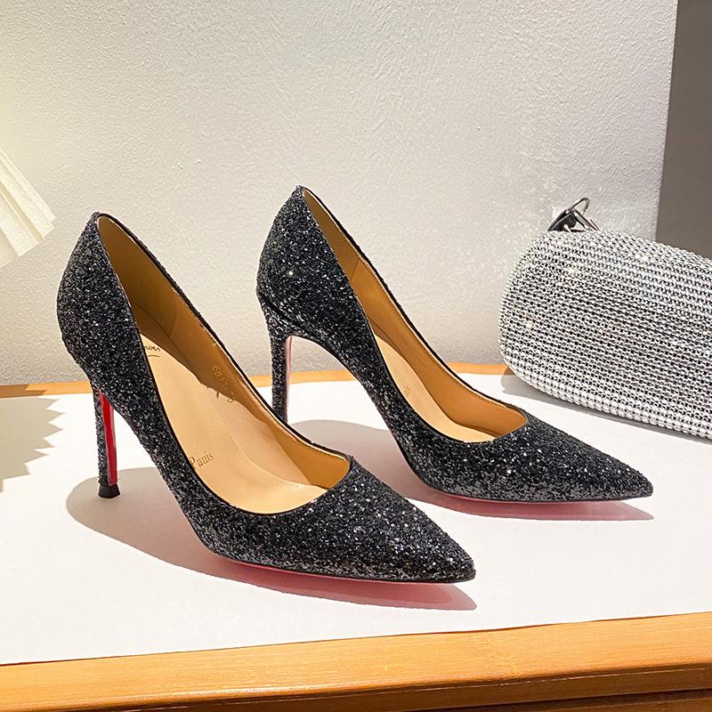Nude Waterproof Table High Heels Women's Stiletto 2026 New Versatile Temperament Pointed Single Shoes Sexy Patent Leather Red Soles