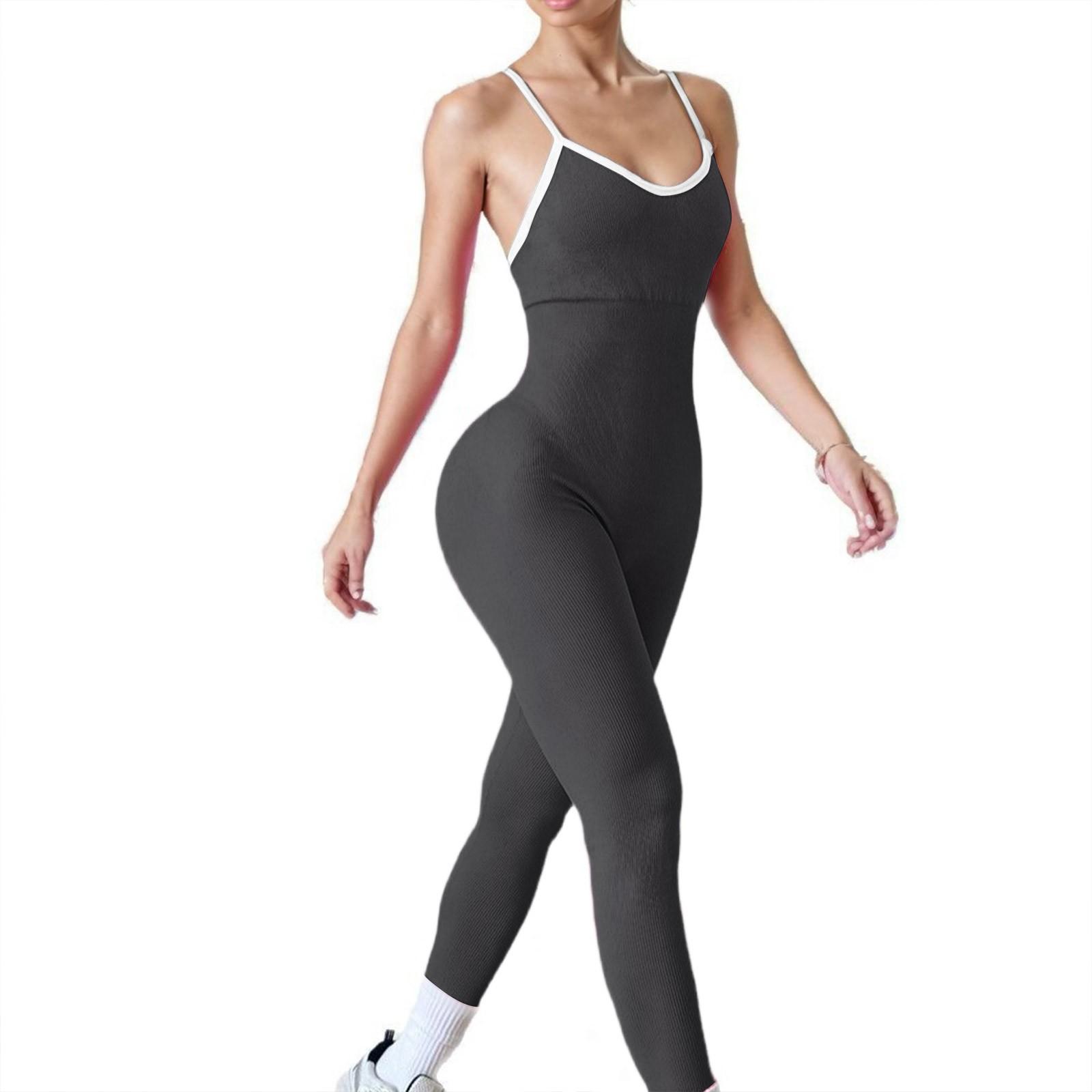 

Женский спортивный комбинезон на подтяжках для занятий спортом на открытом воздухе без рукавов, быстросохнущий, обтягивающий, фитнес-комбинезон, костюм для йоги S