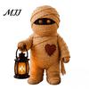 Resin Patchwork Doll Lighted Vintage Ghost Figurine with LED Lantern, Rustic Farmhouse Halloween Figurine, Cozy Mantelpiece Ornament Spooky Cute Fall
