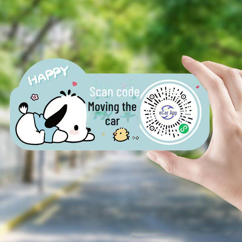 Nová bezešvá kreslená samolepka s QR kódem na auto, dočasná parkovací cedulka a držák na číslo