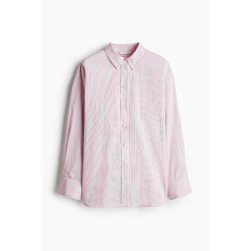 

HM Women s Shirt 2025 Autumn New Arrival Loose Fashion Minimalist Plaid Polo Collar Stripes Long Sleeves 1265984