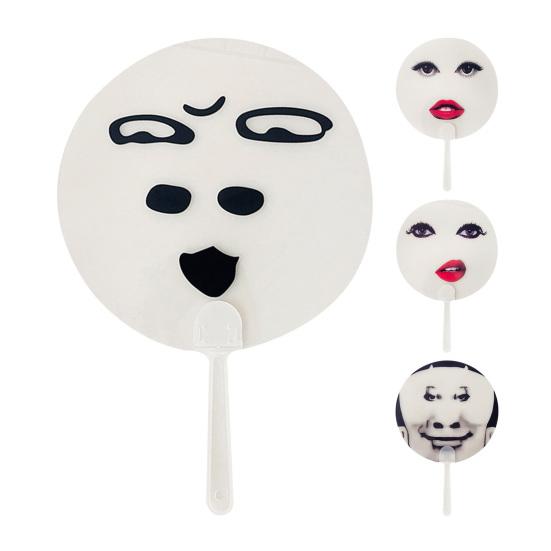 Transparent Funny Expression Round Fan with Long Handle Waterproof PVC Portable Lightweight Outdoor Travel Summer Handheld Fan Photo Props