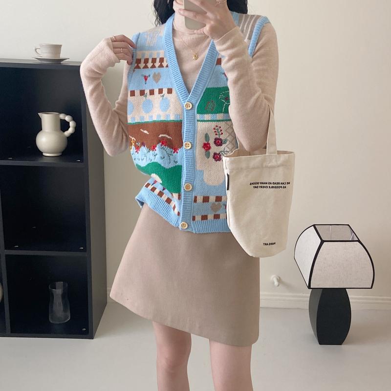 Women's Embroidered Knitted Cardigan Vest Women's Spring and Autumn Clothing New Loose Outer Vest