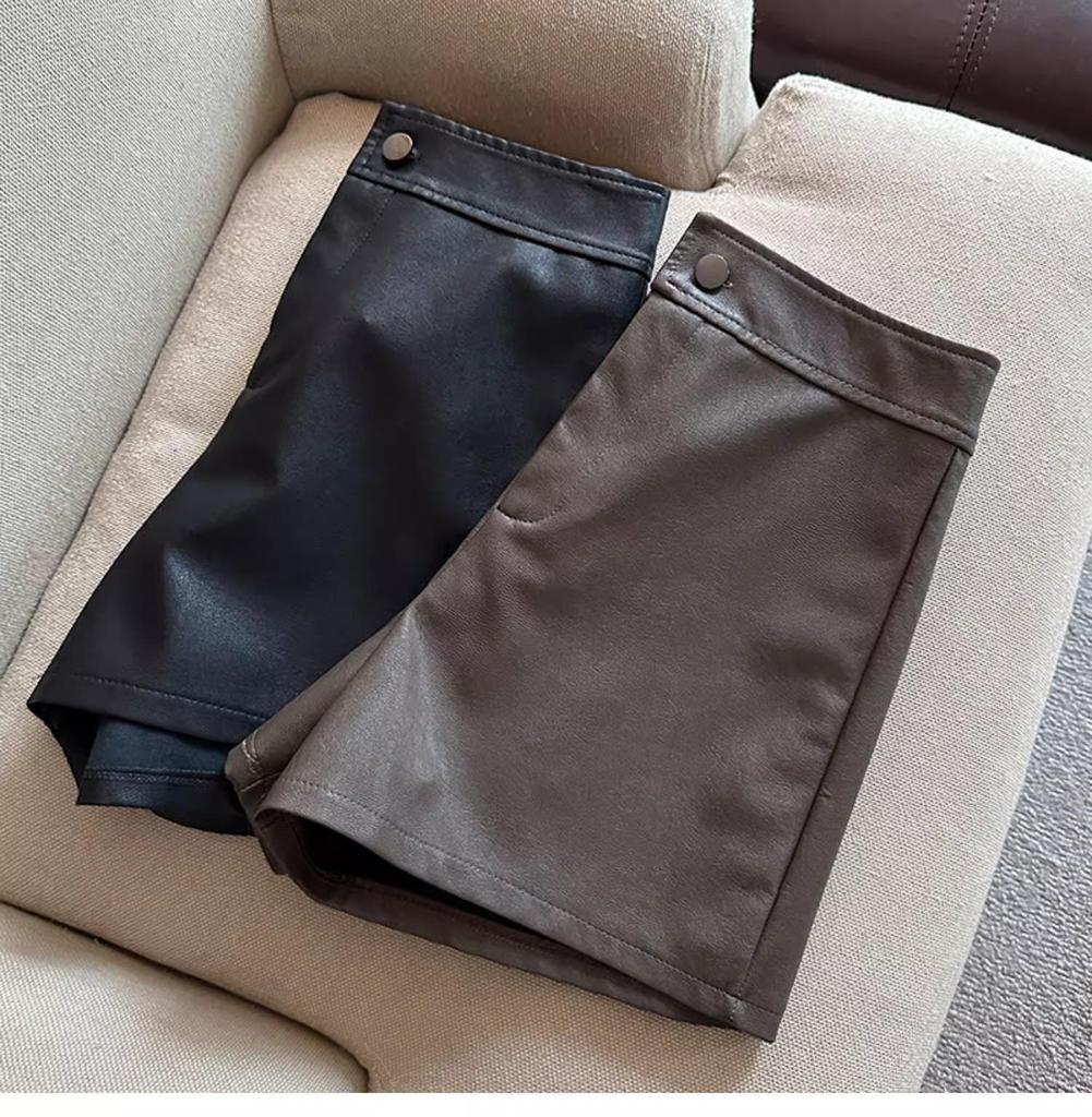Women's PU Leather High Waist A-line Bootcut Shorts