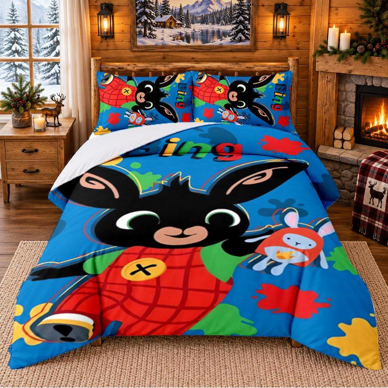 Bing Bunny Pattern Bedding 3Pcs Set Bed Sheet And Pillowcases For Indoor Bedroom
