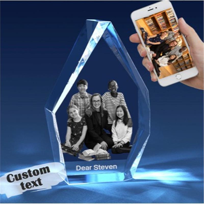 LED Heart-Shaped 3D Crystal Photo Engraving - DIY Laser Engraved White Crystal