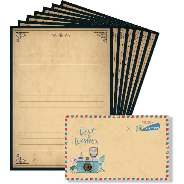 Lined Vintage Stationery Paper, Old Fashion Stationary Paper and Envelopes Set, 48 Sheets + 24 Envelopes Letter Writing Stationery Set for All