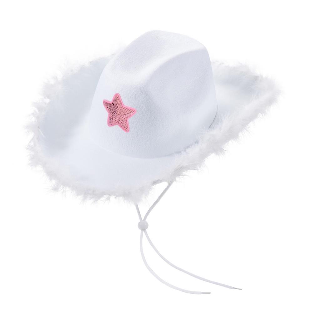 Light Up Cowgirl Hat Feather Edge Shiny LED Cowboy Hat Five Pointed Star Hats Performance Costume Cap Birthday Party Costumes