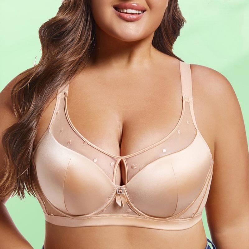 European and American Light-weight Plus-size Underwear Silky Glossy Cloth Splicing Sexy Gathered Breathable Bra
