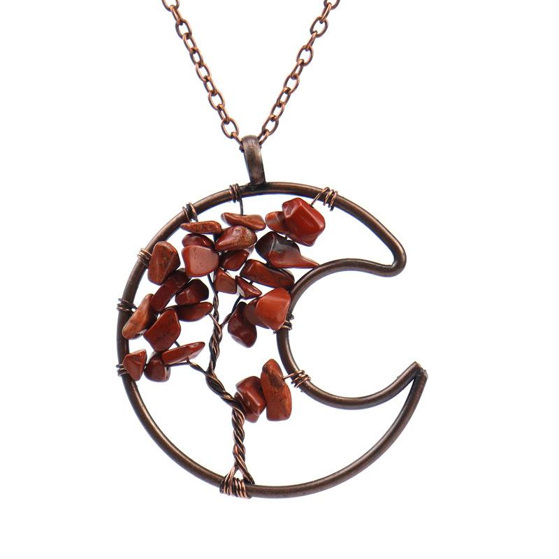 Vintage Handmade Wrapped Moon Tree Of Life Necklace Gravel Crystal Pendant N109