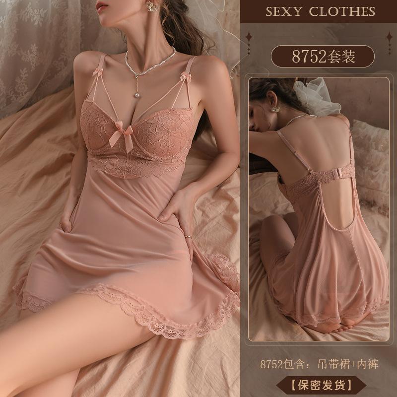 Erotic underwear, sexy and pure, halter lace seductive nightdress, hot steel ring gathering, foreign trade pajamas 8752
