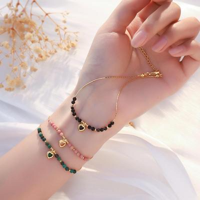 Spring/Summer Luxury Heart Pendant Natural Stone Beaded Anklet Bracelet for Women