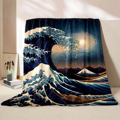 New! Japan Art Beautiful Wave Printed Blanket Fine Workmanship,Home Office Nap Trip Car Blanket for Four Seasons Quickly Arrival