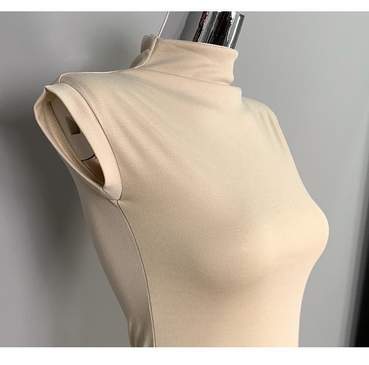 Korean Dongdaemun High Neck Slimming Waist Figure-Flattering Slit Dress