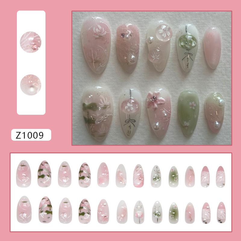 Elegant fairy girl pink pearl bursting flower gentle temperament sweet fashion ins style nail art piece removable 2