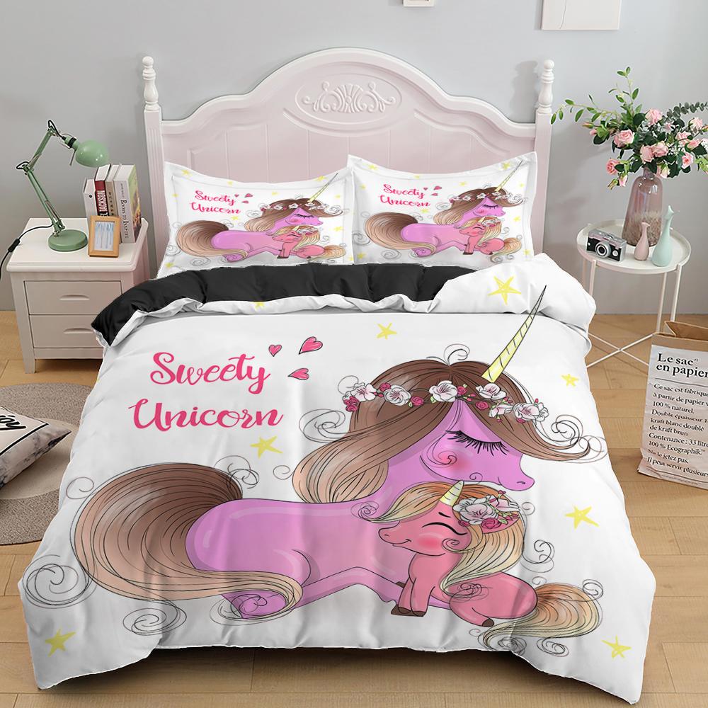 Children Bedding Sets Gifts Unicorn And Colorful Horse Printing Duvet Cover Sets For Kids Girls Boys 2/3 Pcs Single Pink Quilts